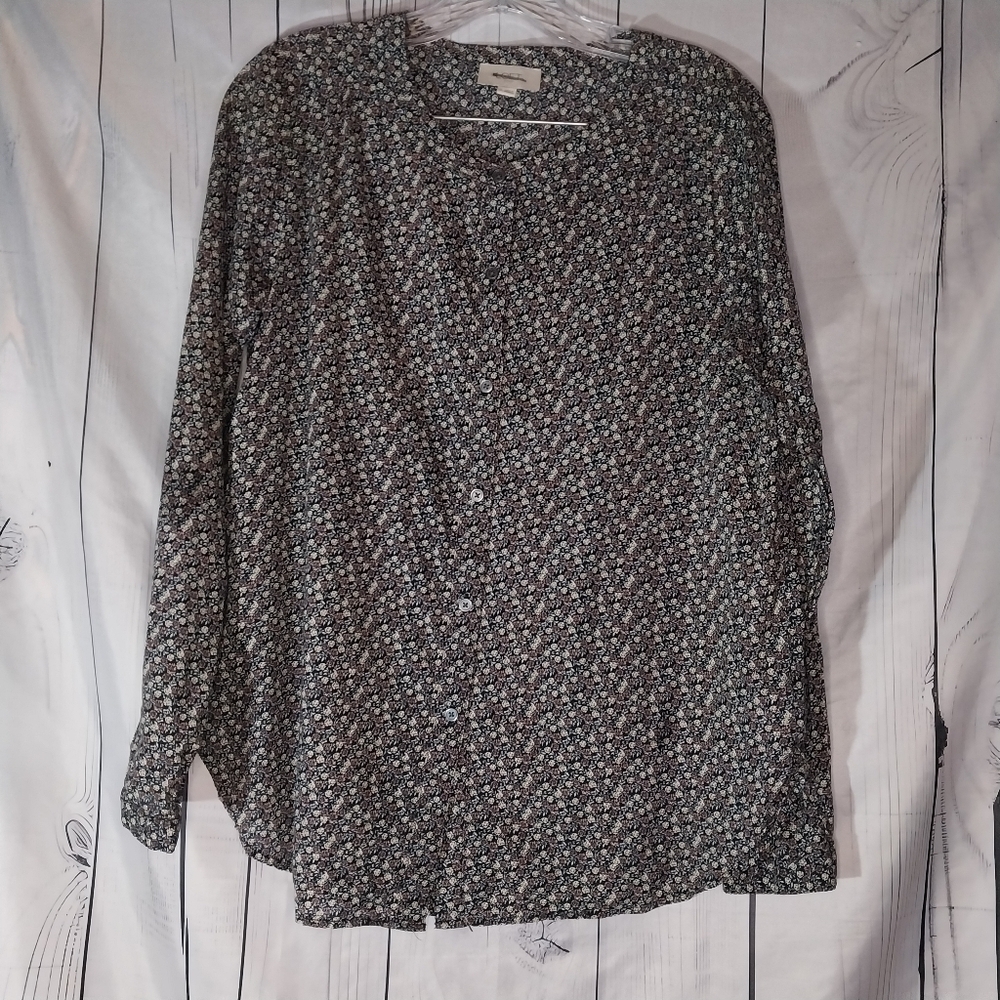 Loft Outlet Ditsy Floral Cottagecore Business Casual Boho Button-Up Blouse